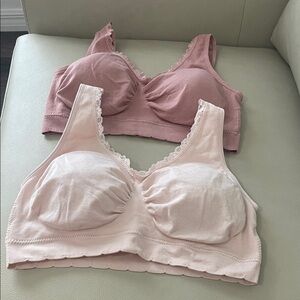 Women's Lace Trim Bralette Set - Pink and Cream